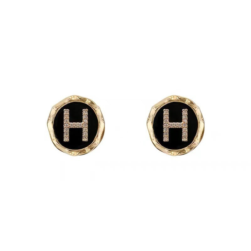 Enamel initial Letter H Earings