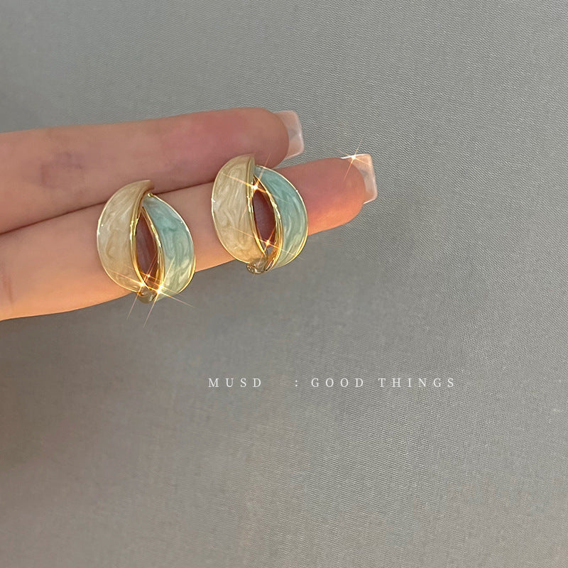 Enamel Green Blue Color Geometric Stud Earrings