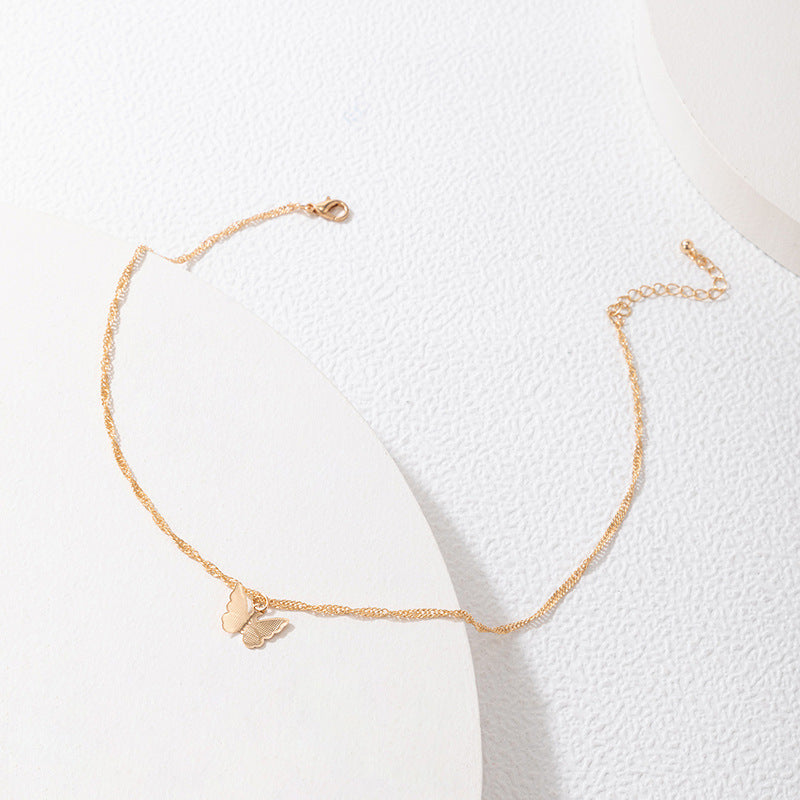 Double Layered Butterfly Pendant Multi Layered Necklace