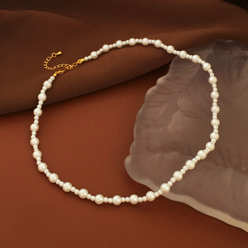 Perfect Round White Color Glass Pearl Necklace