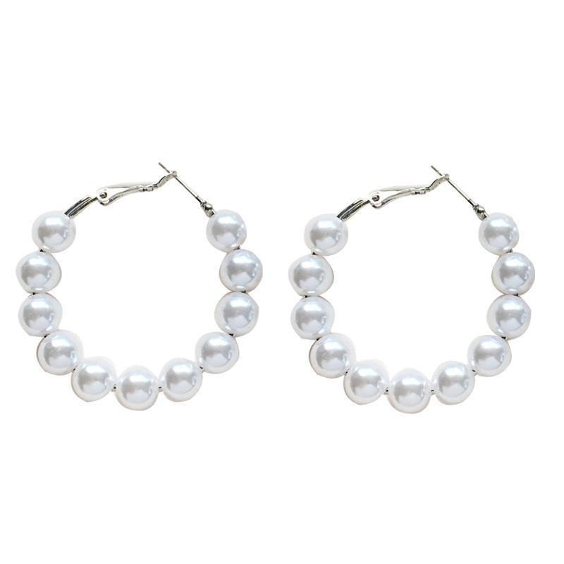 Round Pearl Bead Hoop Earrings