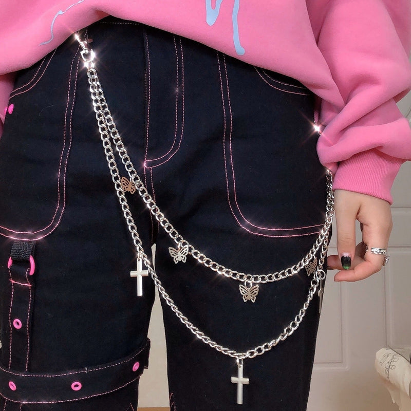 Punk Butterfly Belt Waist Chain Multi Layer HipHop Keychain Jewelry