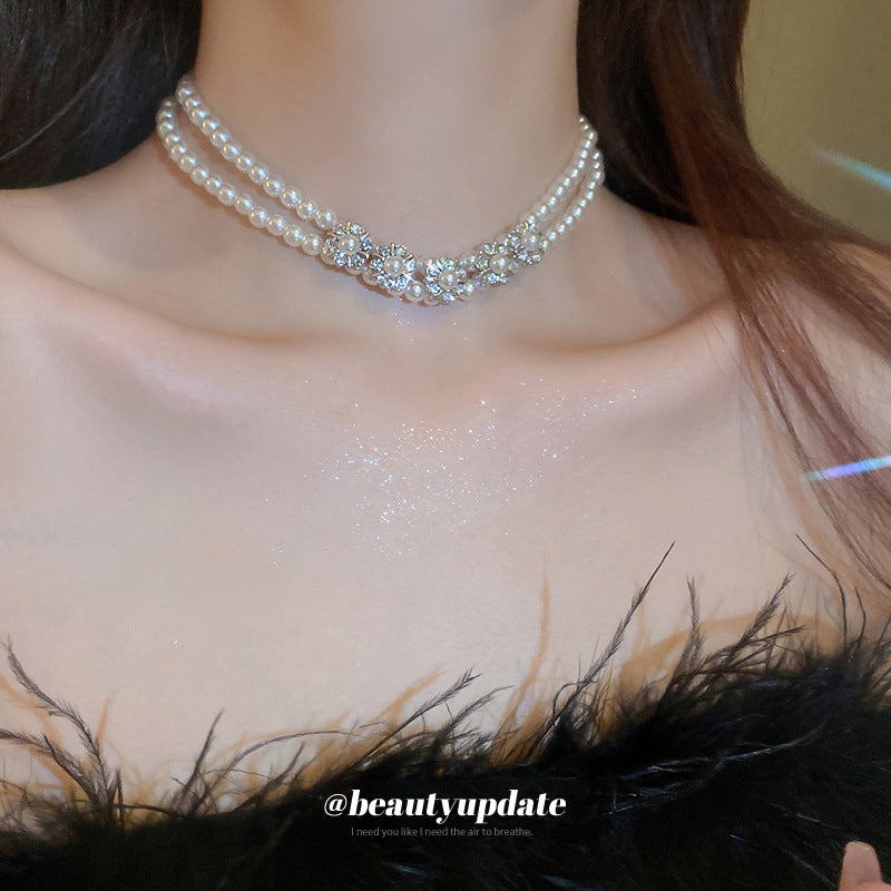 Baroque Pearl Stone Flower Double Layer Necklace