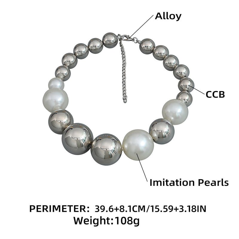 Round Beads Faux Pearl Beaded Necklace