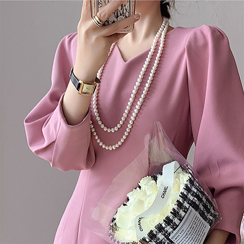 Glass Pearls Necklace Retro Pearls Long Necklace Chain for Party