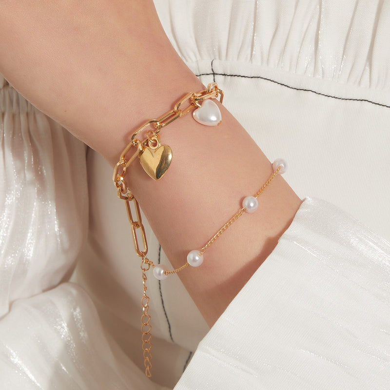 Mini Summer Pearl Bracelets Heart Charm