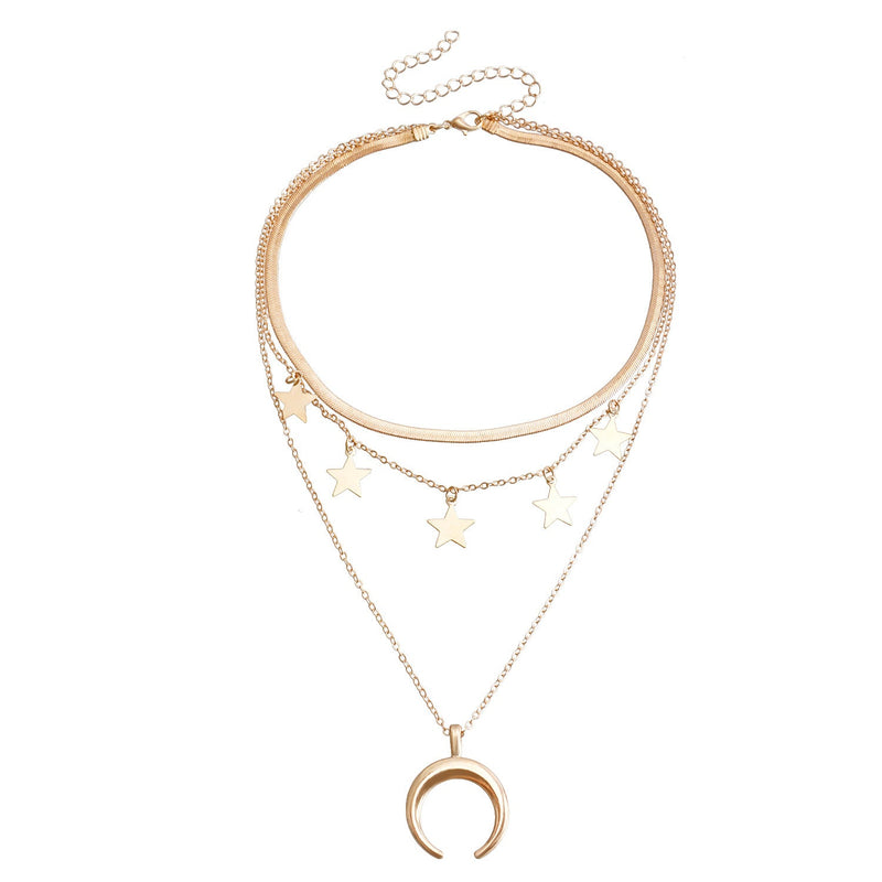 Geometry Star Moon Pendant Multilayer Chain Choker Necklace