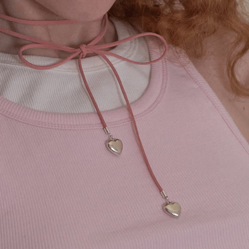 Heart Charms Pendant Free Adjustable Knot Choker
