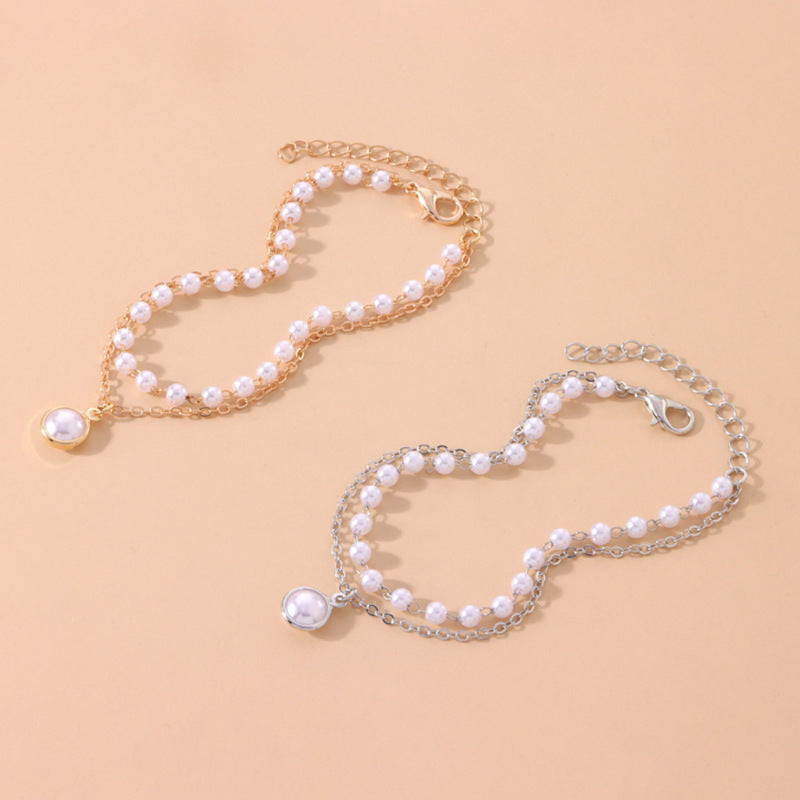 Pearl Double Layers Beaded Chain Bracelet