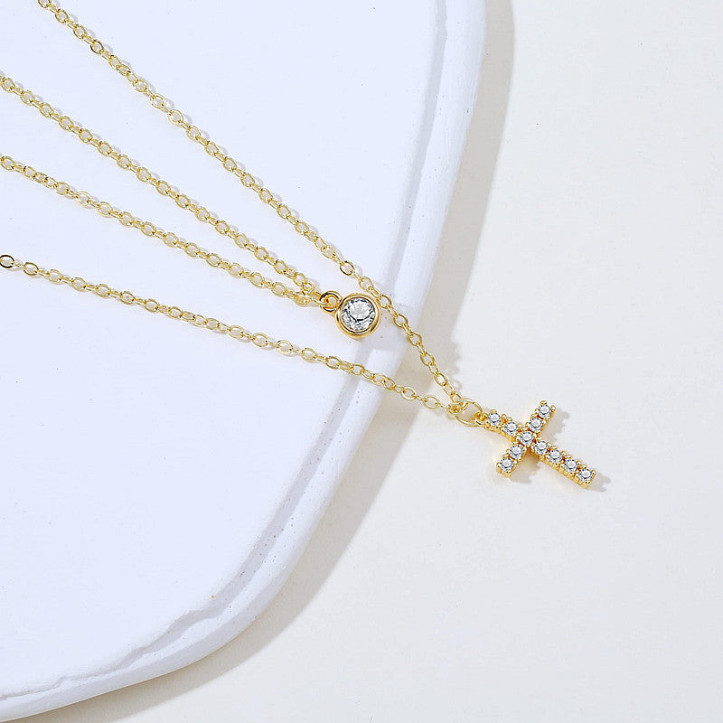 Multi-Layer Cross Necklace with Zircon