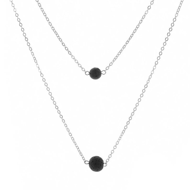 Black Glass Bead Pendant Necklace