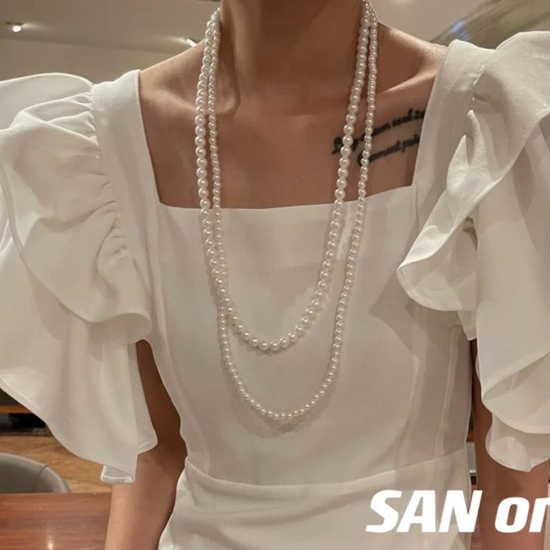 Multilayer Strand Simulated Faux Pearl Necklace