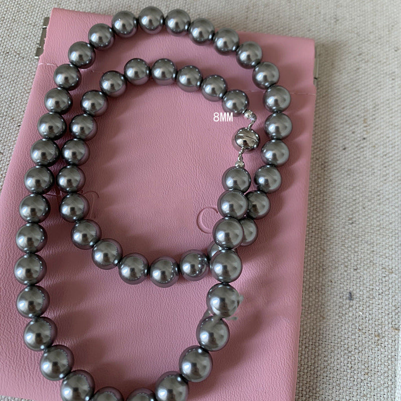 Beaded Strand Pearl Choker Necklace Gray Pearl