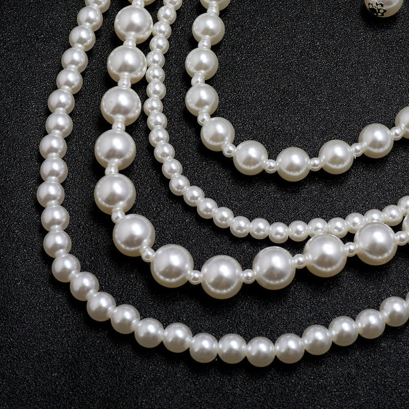 Multi Layers Long Pearl Necklace Earrings Set for Women