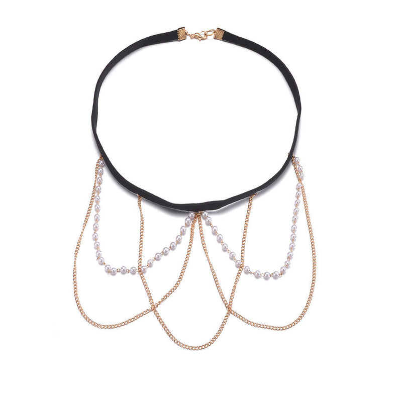 Sexy Beach Body Chain Nightclub Party Multi-layer Tassel Pearl Leg Chain