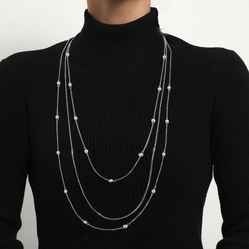 Multi Layer Pearl Necklace Choker Jewelry Long Chain Necklaces