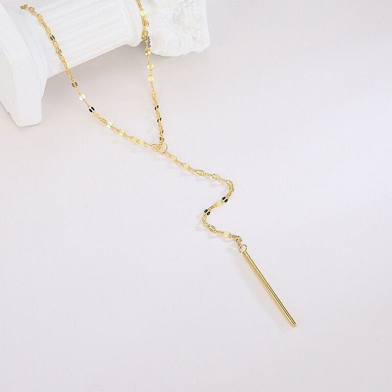 Square Geometric Bar Pendant Long Chain Tassel Necklace
