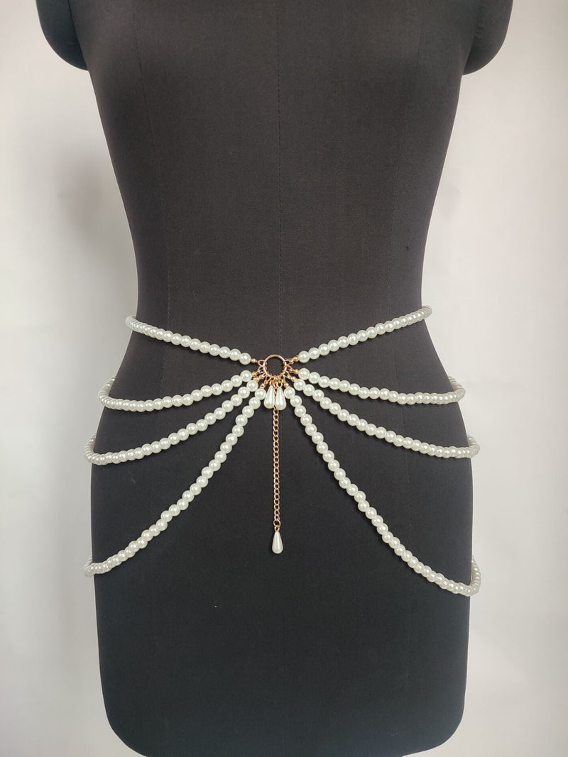Women Multilayer Pearl Waist Chains