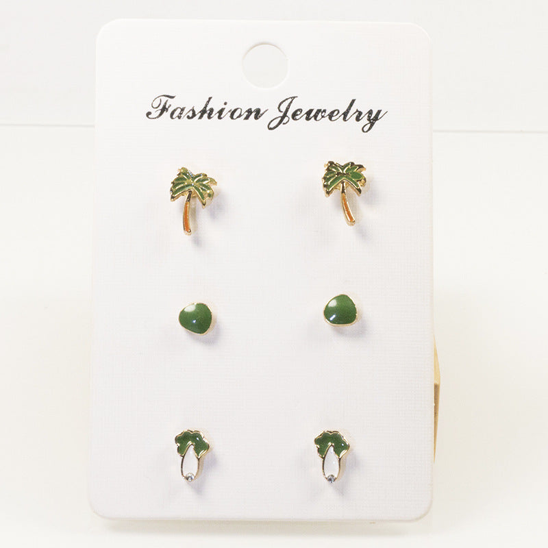Coconut Tree Green Earrings Set