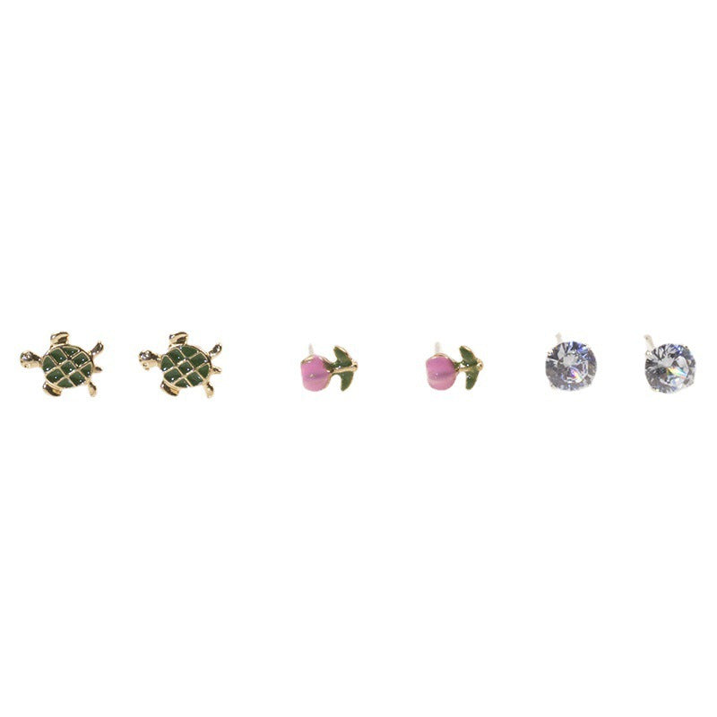 Small Turtle Flower Stud Earrings Set