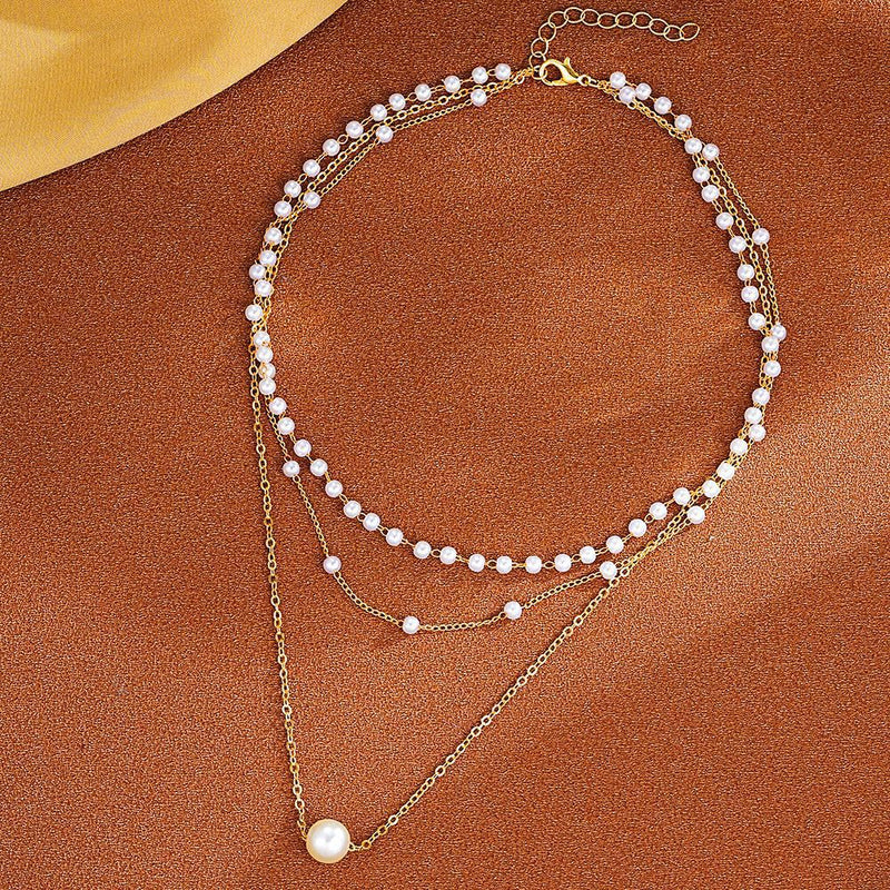 Pearl Pendant Multi-layer Necklace Stylish Women