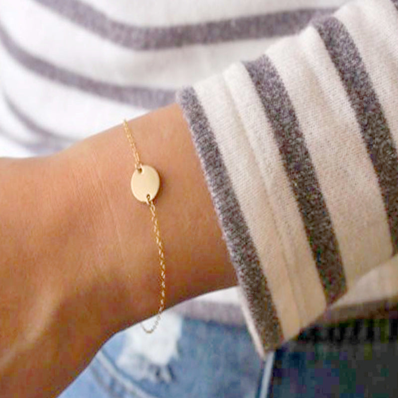 Round Disc Charm Link Chain Bracelet