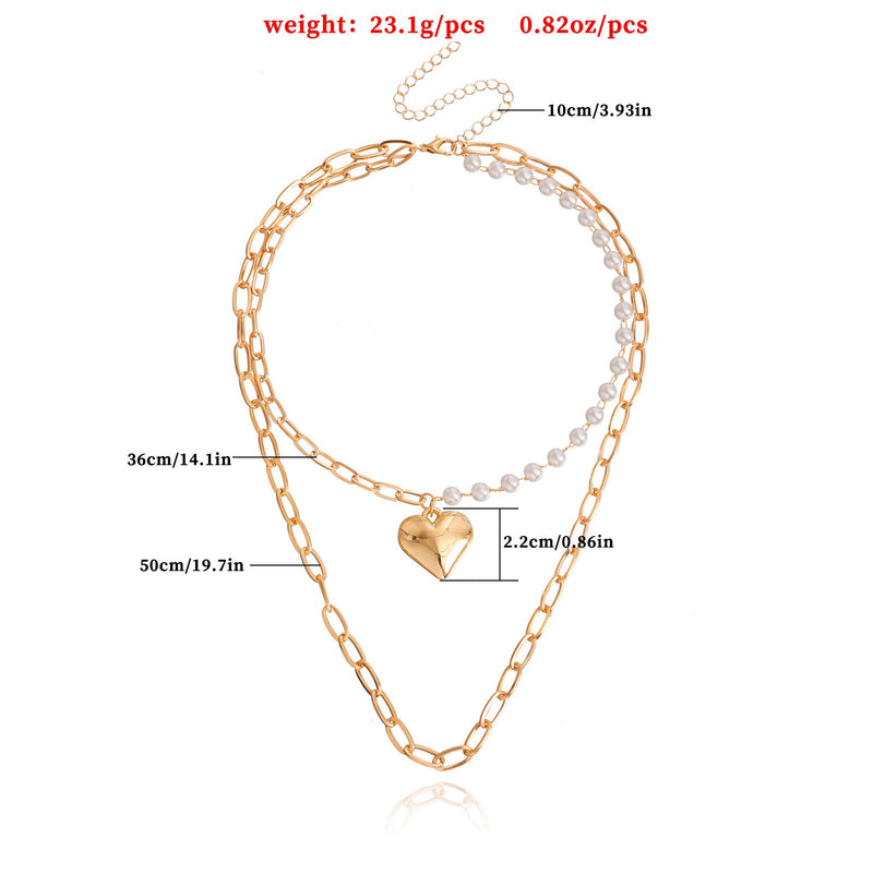 Double Layer Pearl Love Heart Pendant Necklace