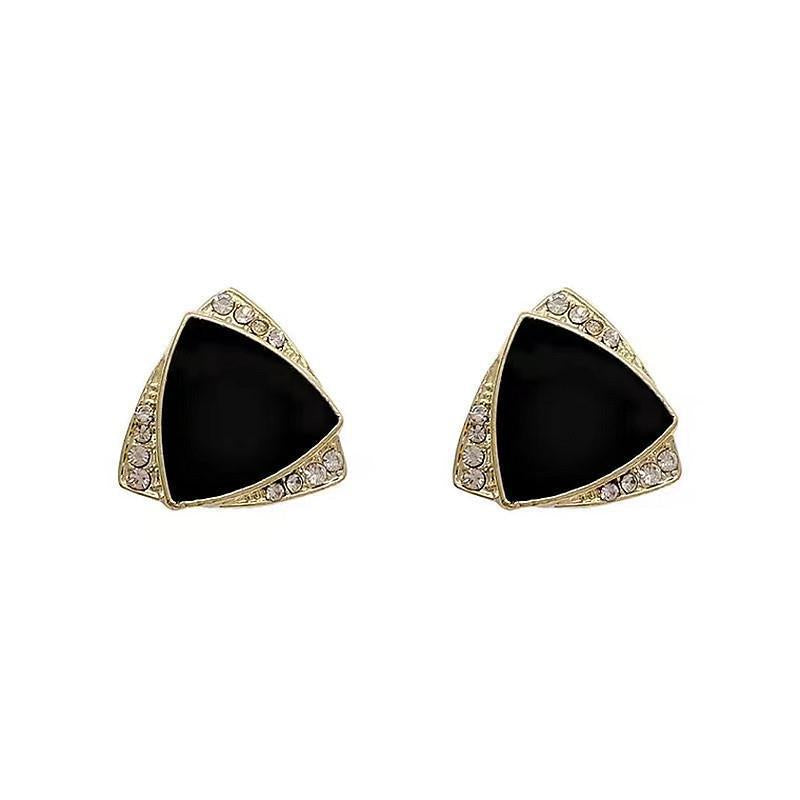 Black Enamel Triangle Stud Earrings