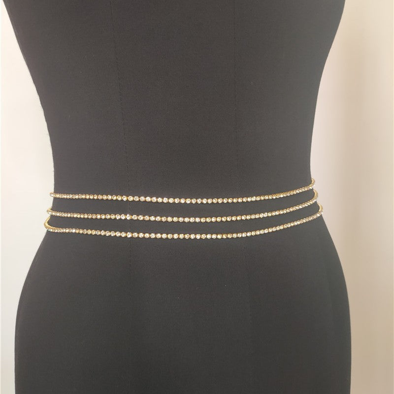 Sexy Body Jewelry Multilayer Rhinestone Waist Chain for Women