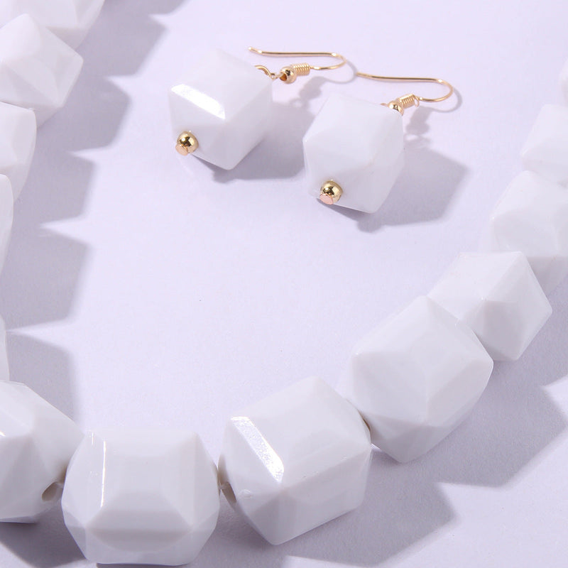 Acrylic Jewelry Set White Black Beads Necklace Earring
