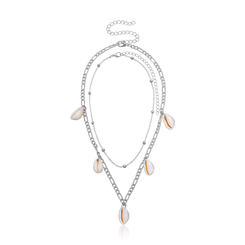 Sea Shell Pendant Bead Chain Choker Necklace