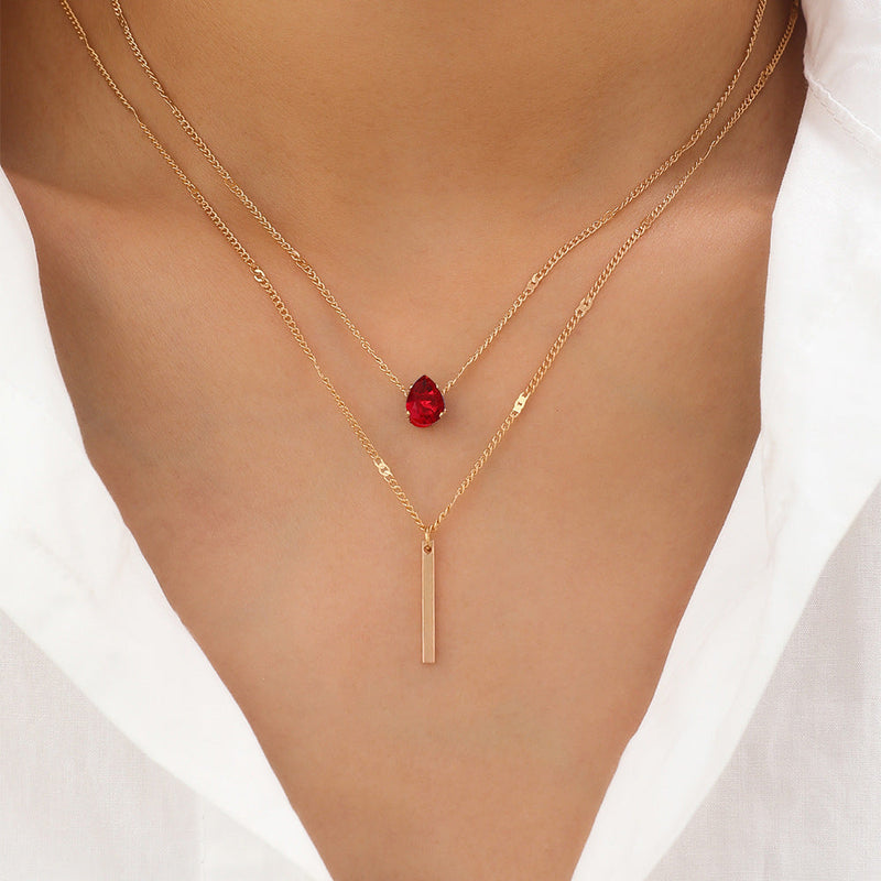 Layered Drop Crystal Bar Necklace