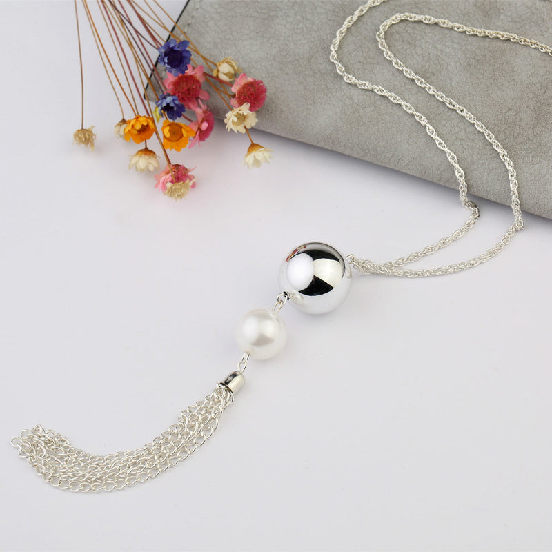 Long Pearl Tassel Pendant Necklaces for Women