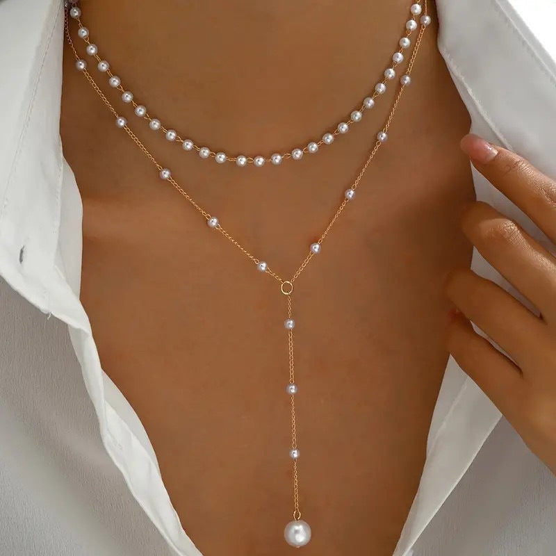 New Pearl Necklace Tassel Layered Necklace