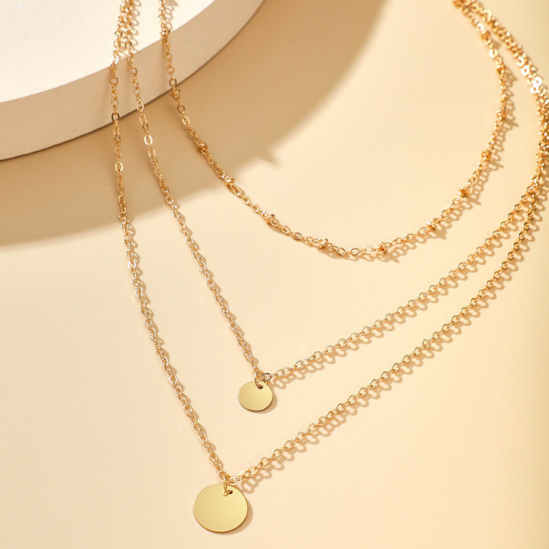 Fashion Multi Layered Round Pendant Chain Necklace