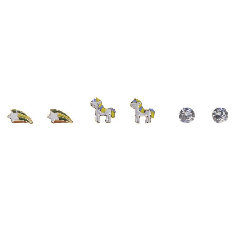 Rainbow pony stud earrings set