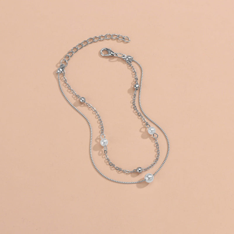 Pearl Double Layer Chain Anklet Jewelry