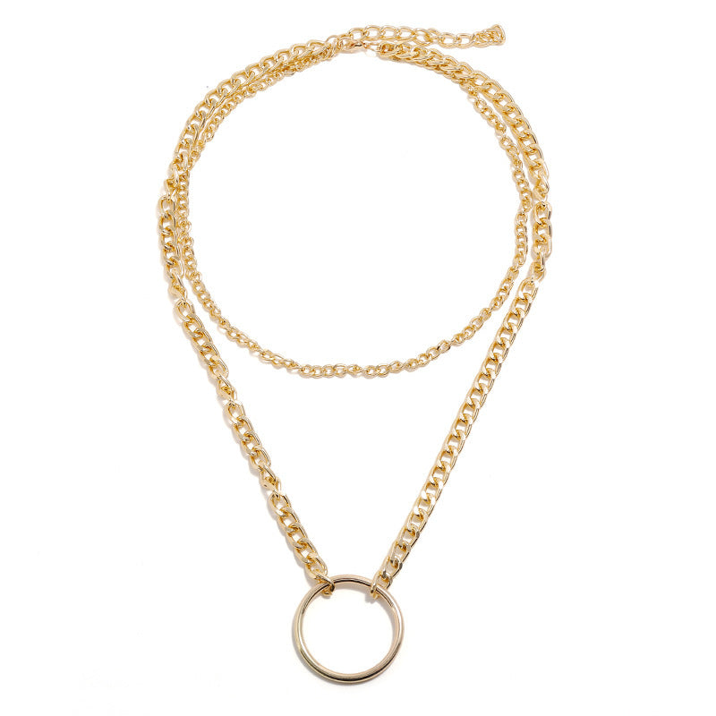 Round Circle Double Chain Necklace