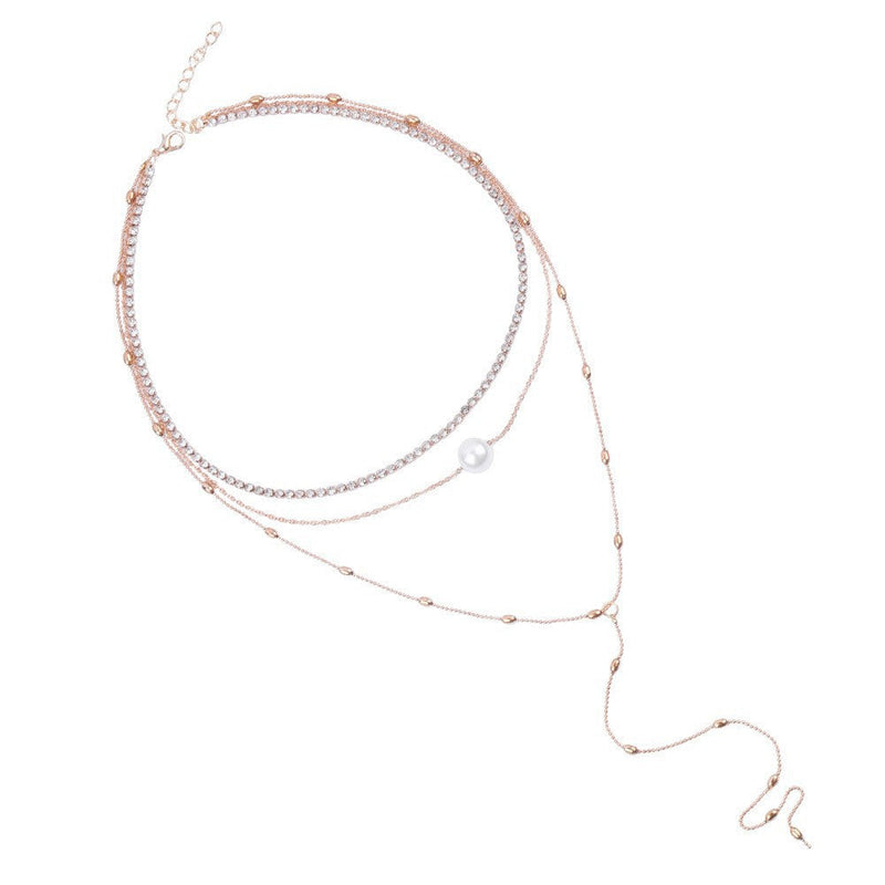 Fashion Long Multilayer Beads Chain Pendant Pearl Necklace for Women