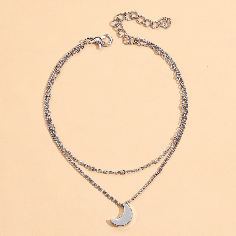 Double Layer moon Charm Chain Ankle Bracelet
