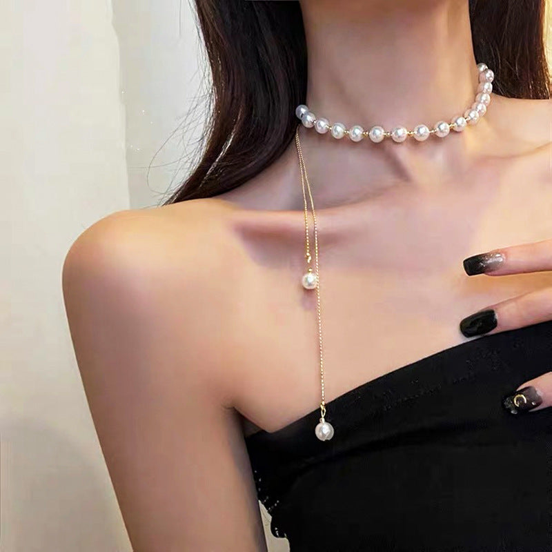 Pull Out Pearl Chain Choker Necklaces