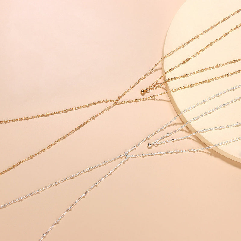 Double Layer Tassel Long Bead Chain Choker Necklace