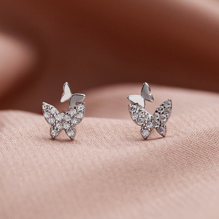 Double butterfly Rhinestone Stud Earring