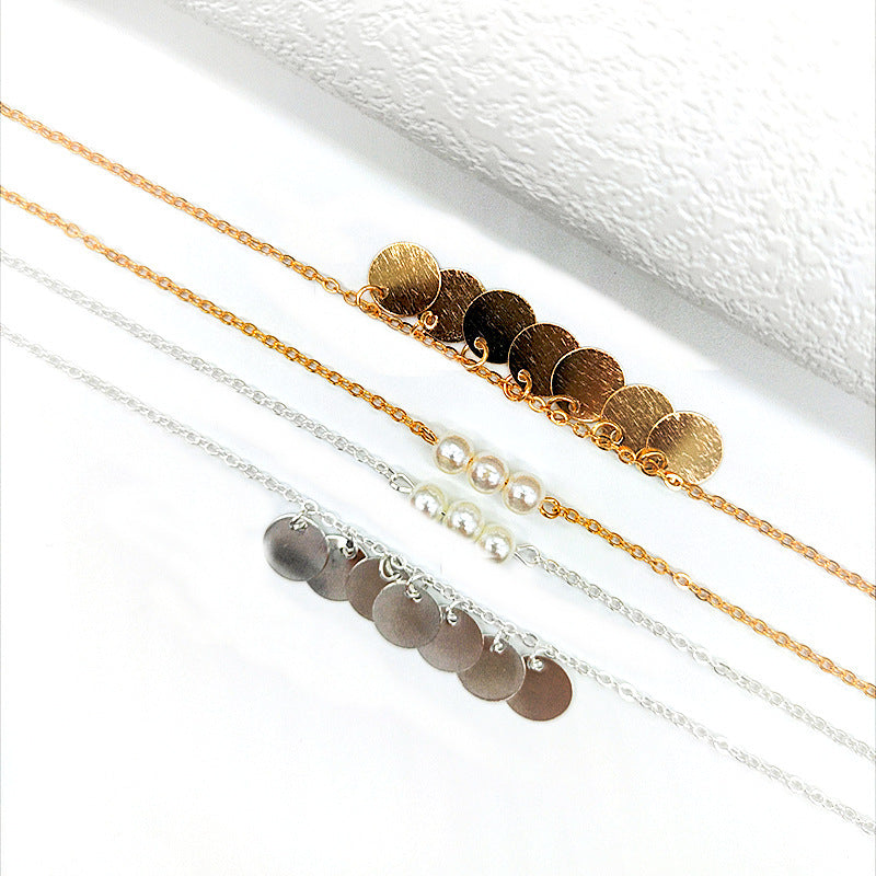 Round Coin Pearls Pendant Chain Necklaces