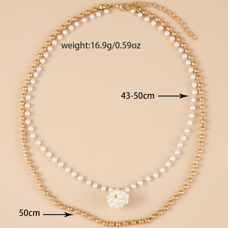 Double Layer Pearl Chain Pendant Necklace