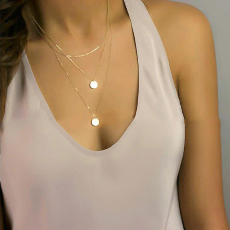 Disc Necklace Layered Round Necklace