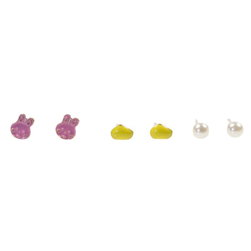 Cartoon bunny stud earrings set