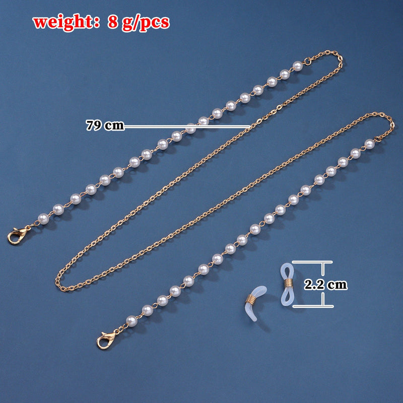 White Pearl Metal Gold Sunglasses Chain