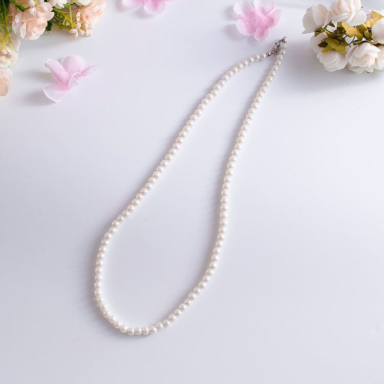 Elegant Women Lady Long White Sweater Created Pearl Necklace