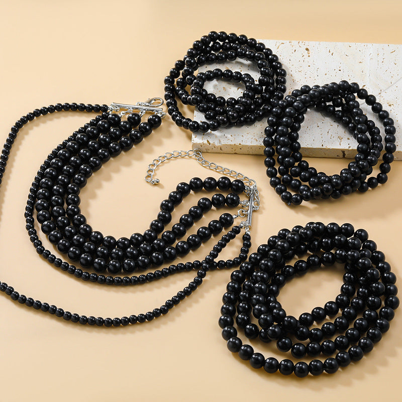 Multi-layer Long Pearl Necklace Set for Women